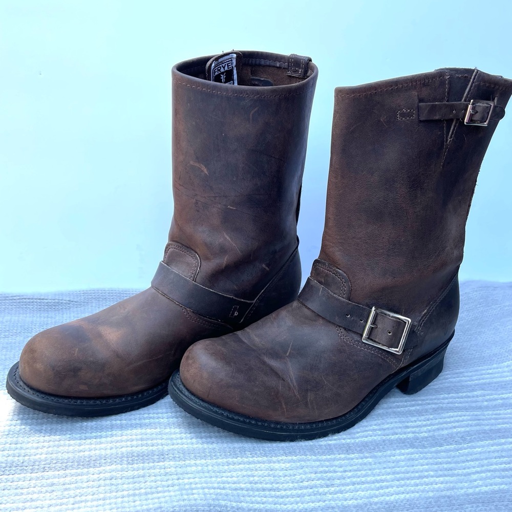 Frye Brown Leather Combat Boots - Picture 1 of 6